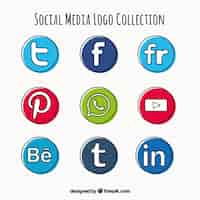 Vector gratuito iconos redondos de social media dibujados a mano