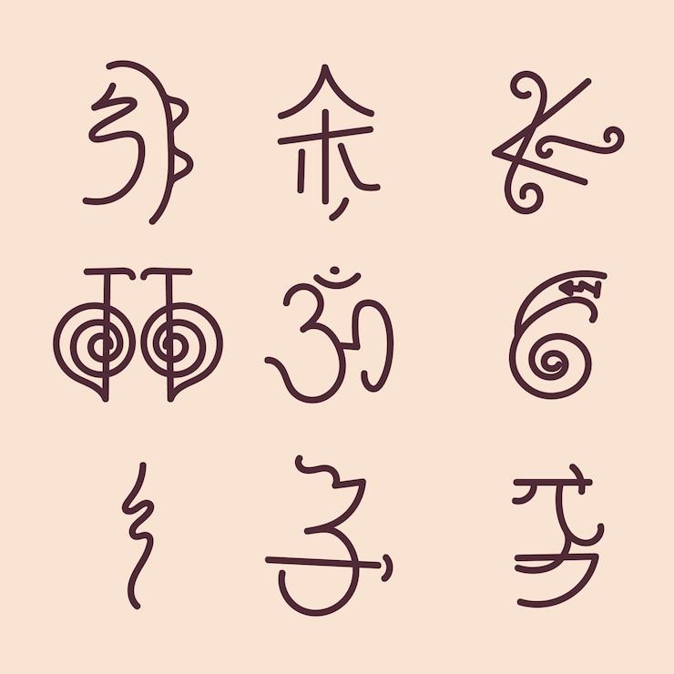 Vector gratuito iconos de reiki de diseño plano