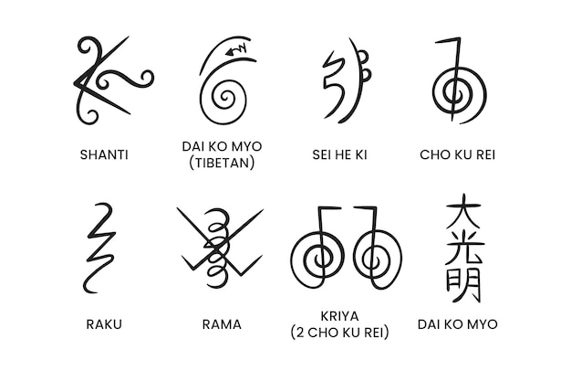 Iconos de reiki de diseño plano