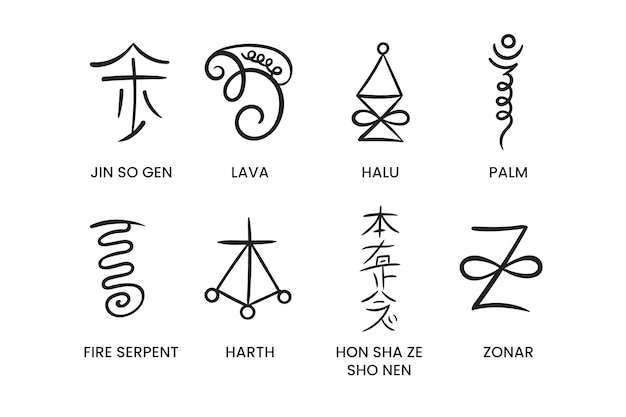 Iconos de reiki de diseño plano