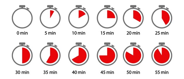 Iconos de reloj de parada aislados Tiempo de cocción de la etiqueta Ilustración vectorial