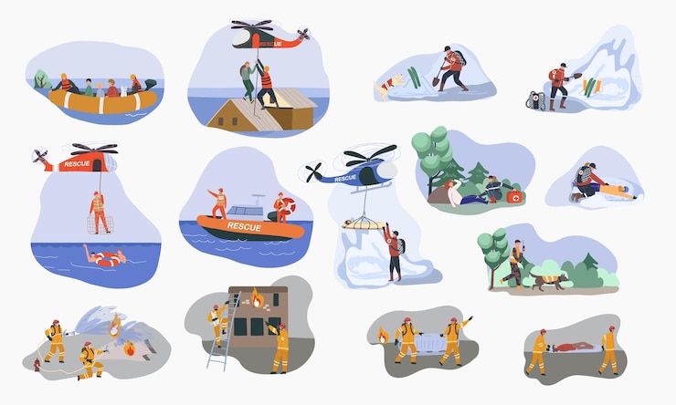 Vector gratuito iconos de salvador con símbolos de accidente ilustración vectorial aislada plana