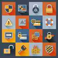 Vector gratuito iconos de seguridad establecidos planos