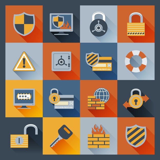 Iconos de seguridad establecidos planos