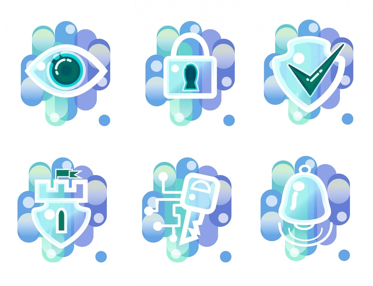 Vector gratuito iconos de seguridad, vigilancia, acceso con llave, alarma