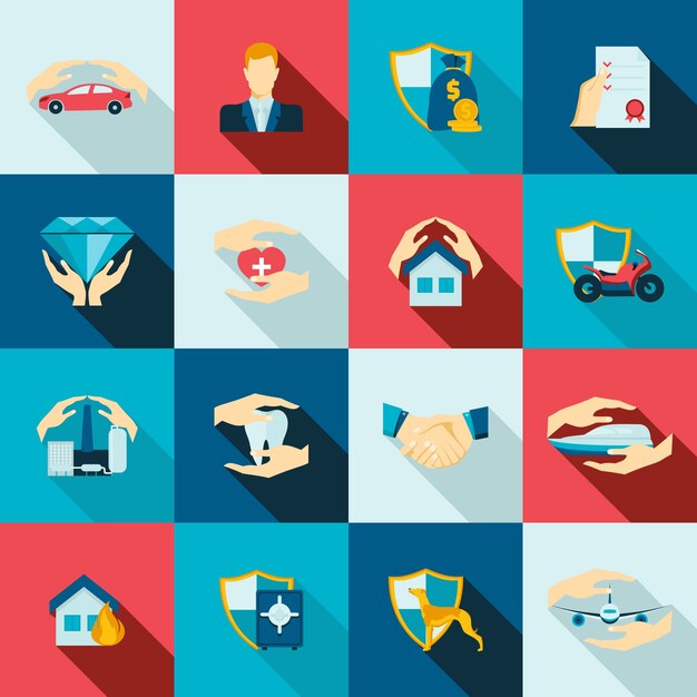 Iconos de seguros planos