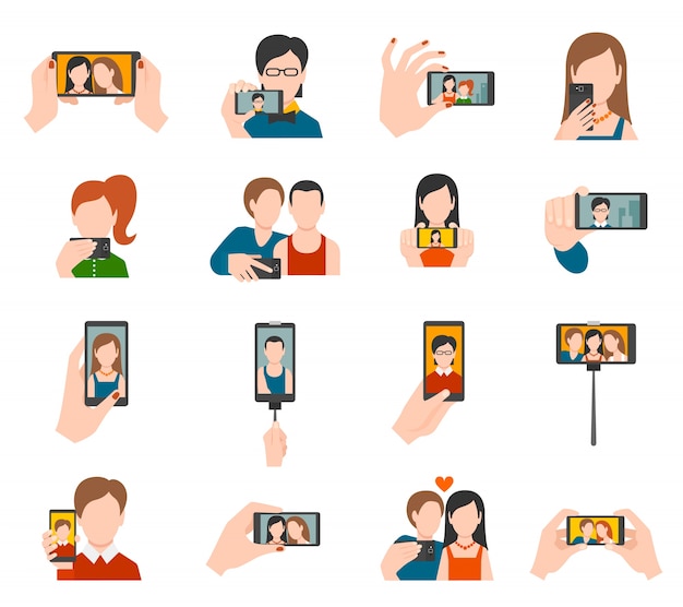 Iconos de selfie planos