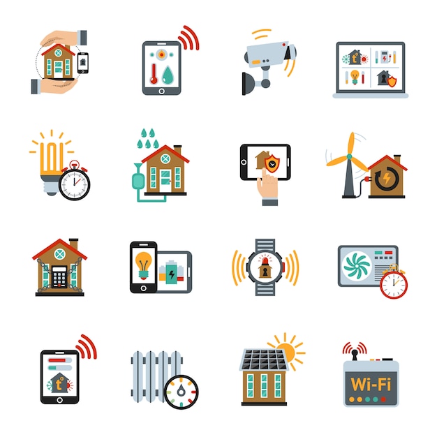 Iconos de sistema de tecnología de casa inteligente