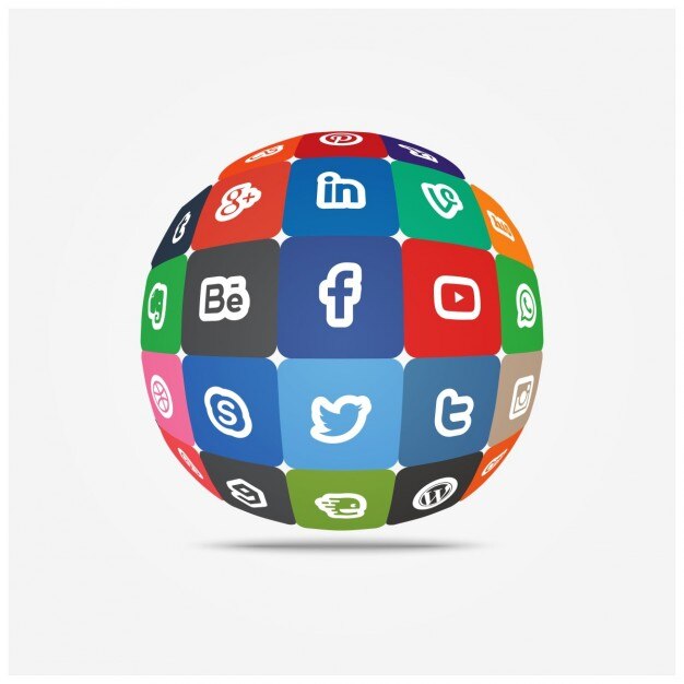 Iconos de social media en globo terráqueo