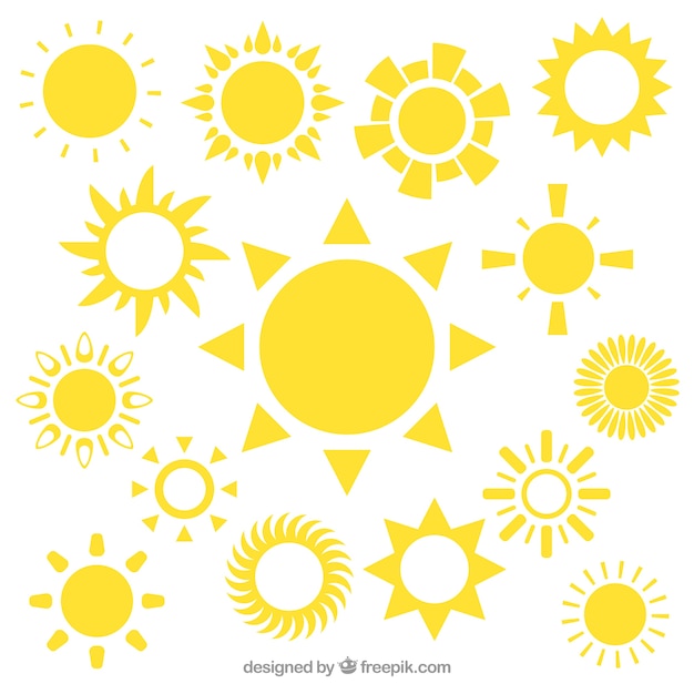 Iconos de sol amarillos Vector Premium 