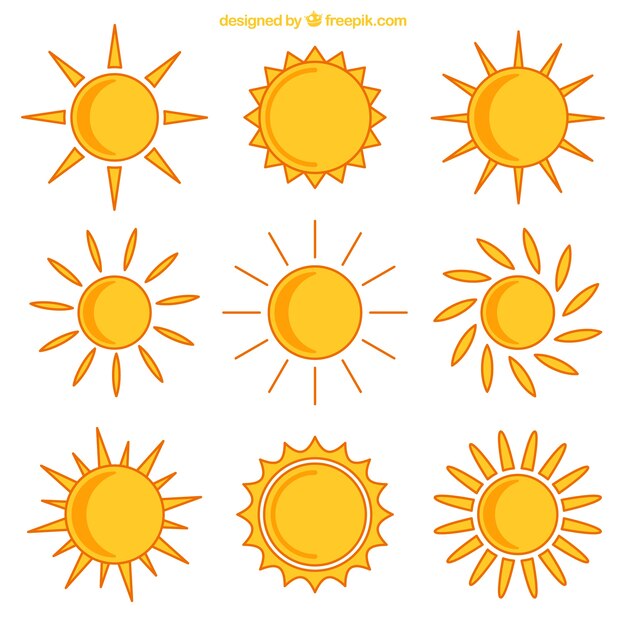 Iconos de sol amarillos