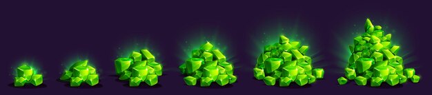 Iconos del tesoro del juego montones de cristales esmeralda