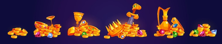 Vector gratuito iconos del tesoro pirata con monedas de oro y gemas