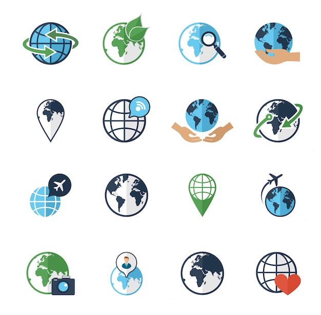 Iconos de la tierra del globo fijados planos Vector Premium 