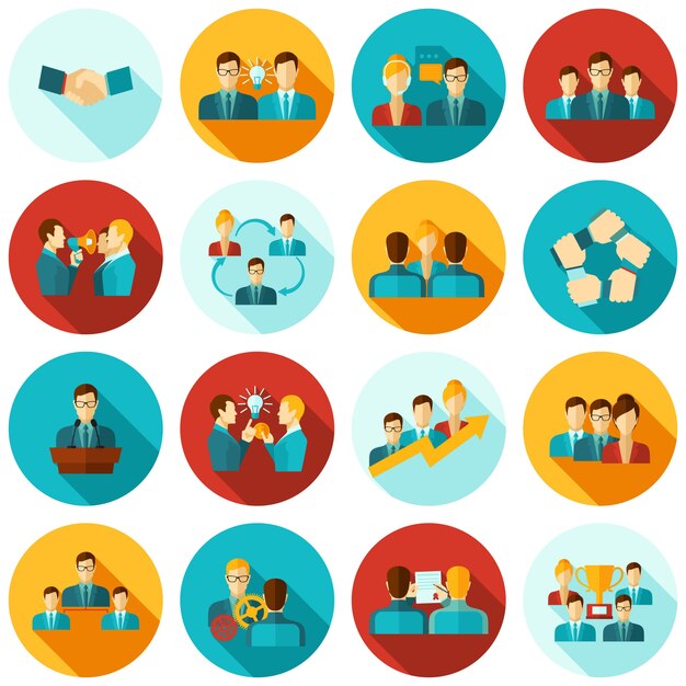Iconos de trabajo en equipo plana