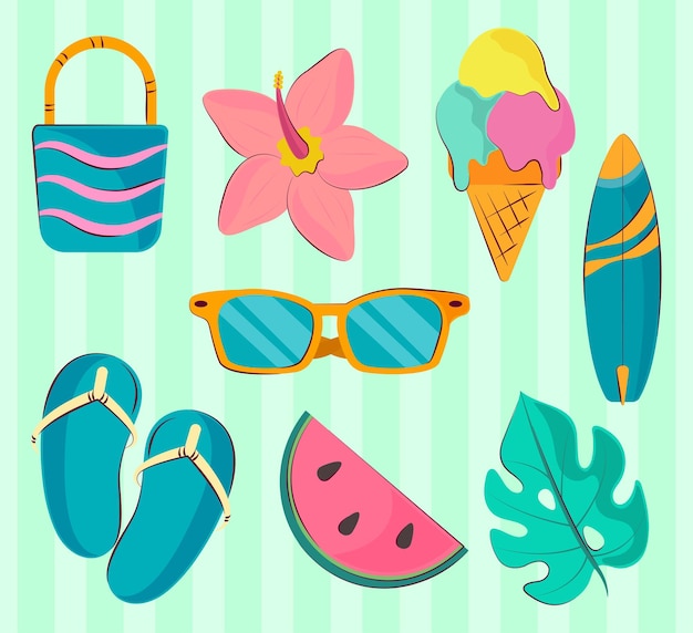 Vector gratuito iconos de vacaciones de playa de verano