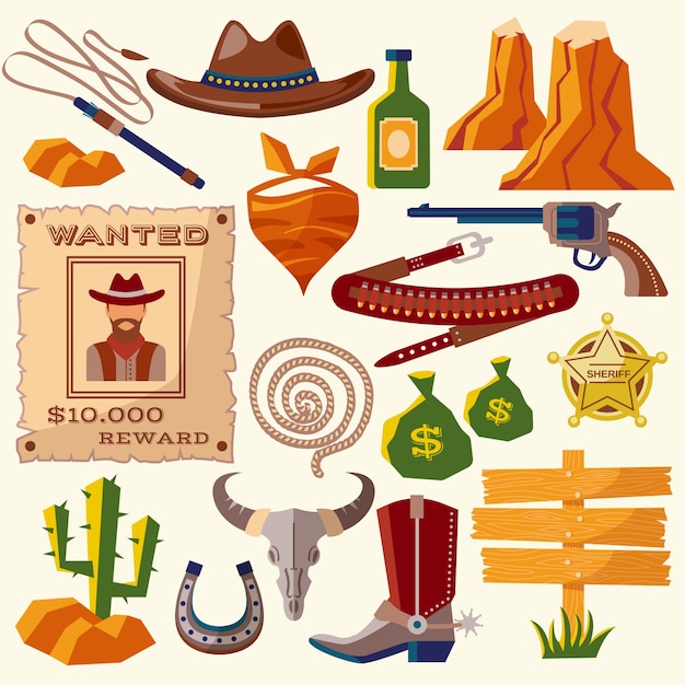 Iconos de vaquero planos