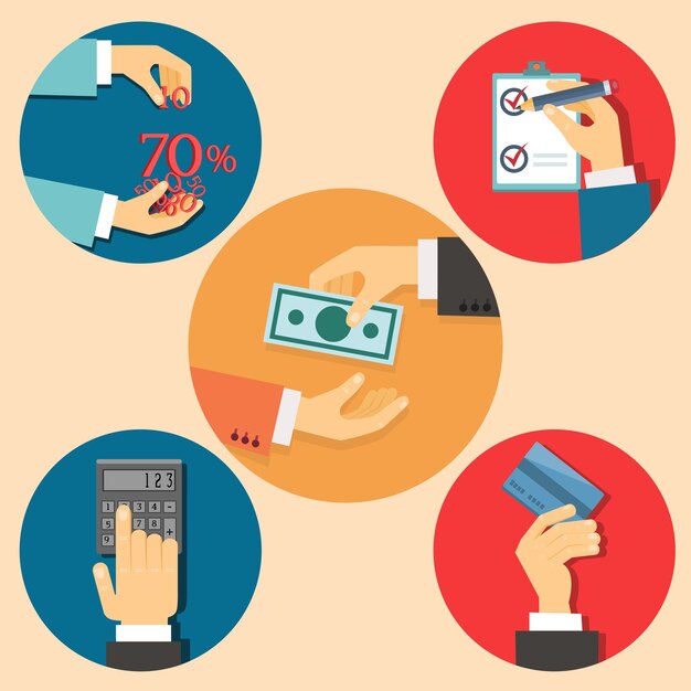 Iconos vectoriales en estilo retro plano finanzas y negocios ilustración