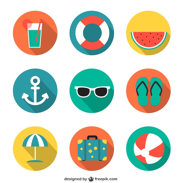 Iconos del verano en estilo colorido