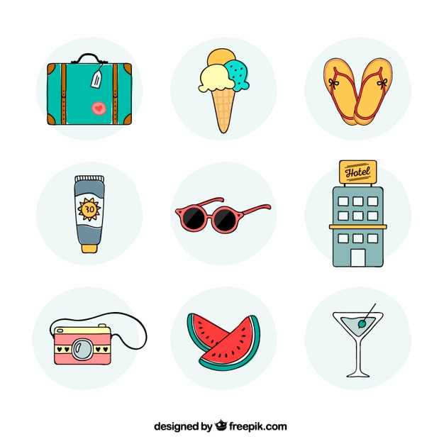 Vector gratuito iconos de verano ilustrados