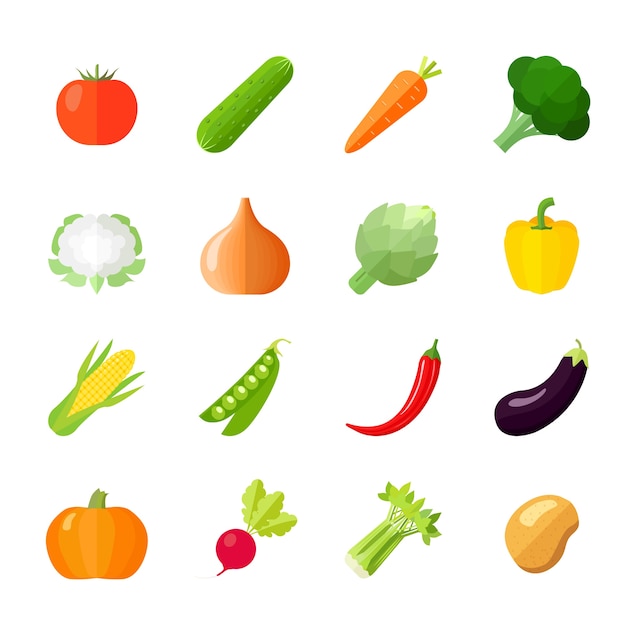 Iconos de verduras planas