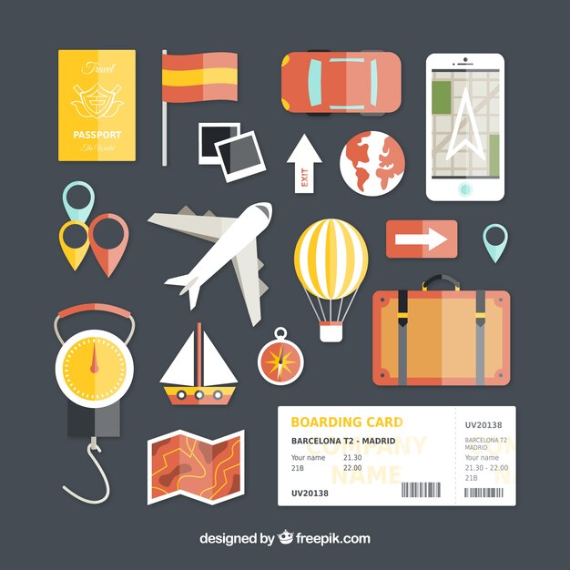Iconos de viaje en diseño plano