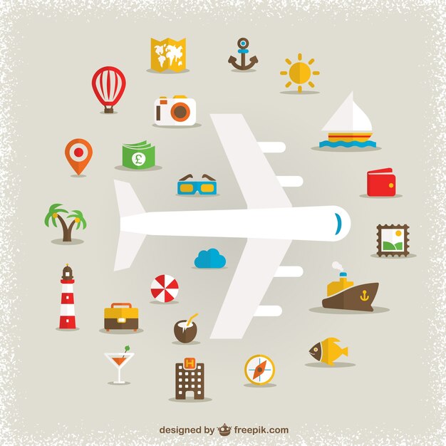 Iconos de viajes con avión