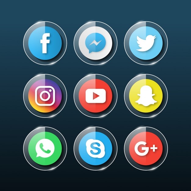 Vector gratuito iconos de vidrio de las redes sociales