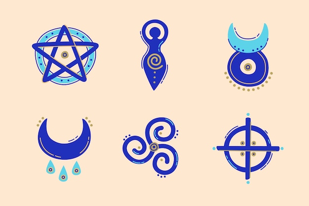 Iconos wiccanos dibujados a mano