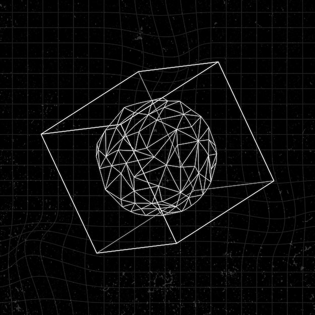 Icosaedro 3D en un cubo sobre un vector de fondo negro