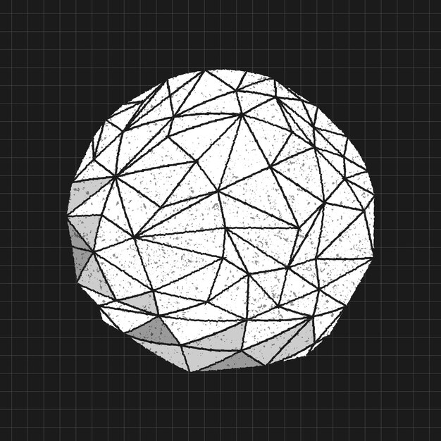 Icosaedro 3D distorsionado en un vector de fondo negro