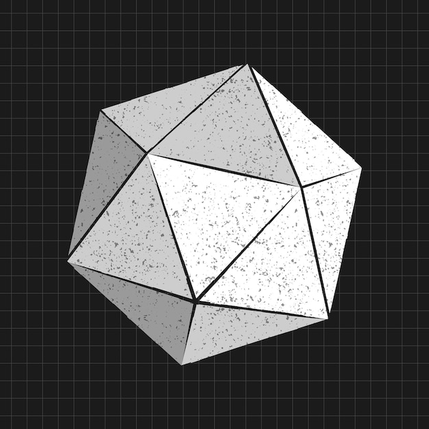 Icosaedro 3D gris sobre un vector de fondo negro