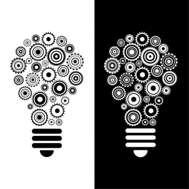 Idea e innovación bombilla y engranajes