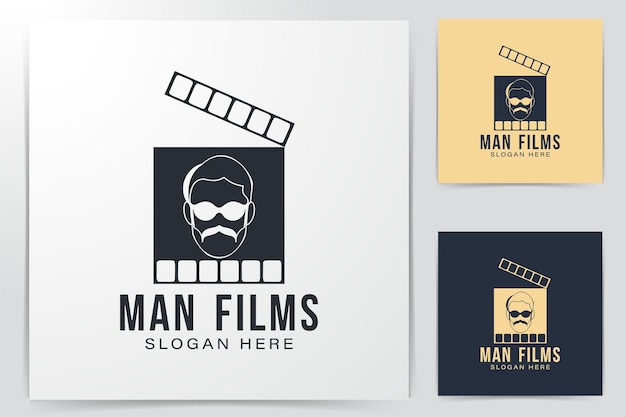 Ideas de logotipo de director de películas de hombre. Diseño de logotipo de inspiración. Ilustración de vector de plantilla. Aislado sobre fondo blanco