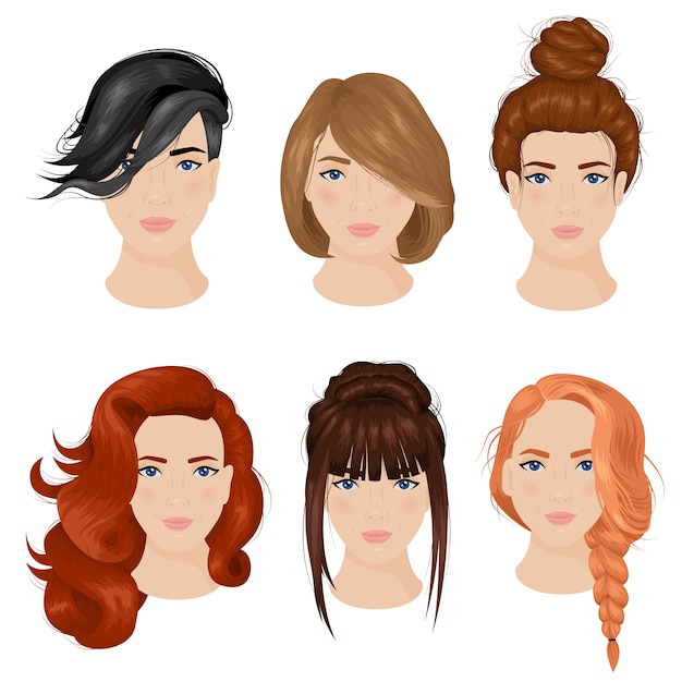Vector gratuito ideas de peinado de mujeres 6 iconos colección