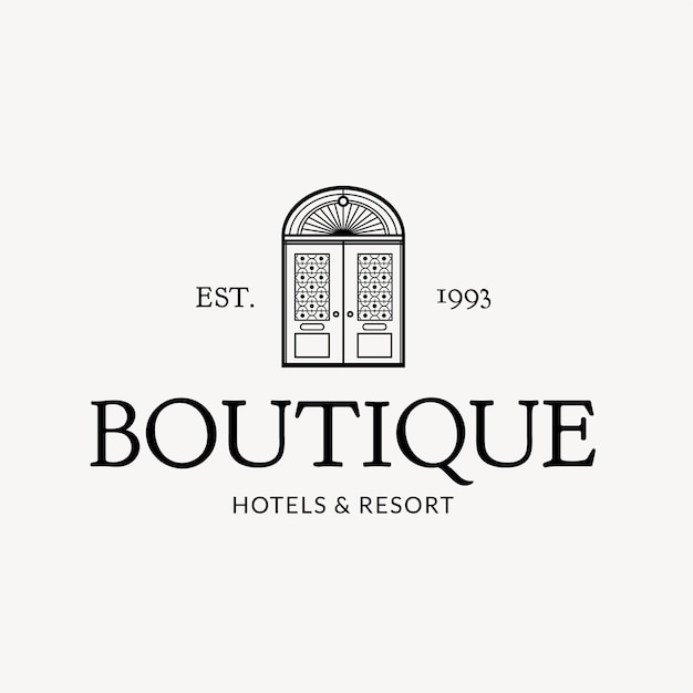 Identidad corporativa editable del negocio del vector del logotipo del hotel con los hoteles boutique y el mensaje del resort