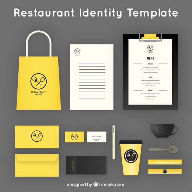 Identidad corporativa para restaurante amarillo 