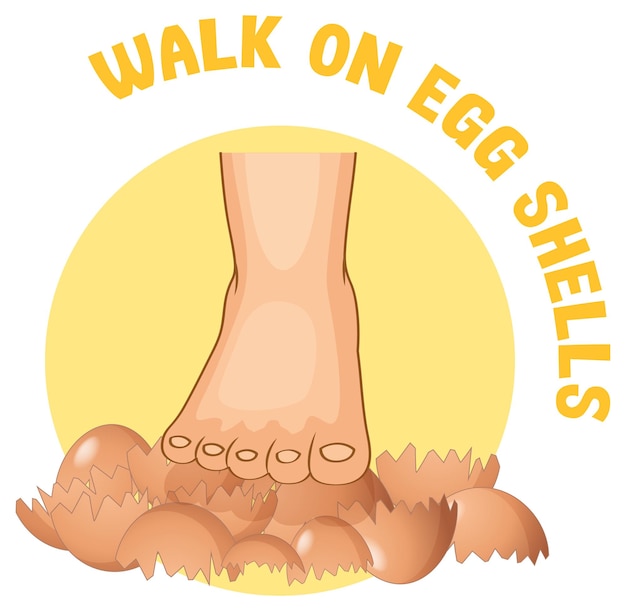 Idioma inglés con descripción de imagen para caminar sobre cáscaras de huevo