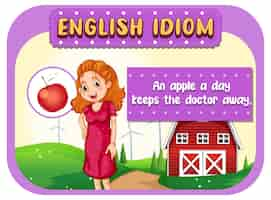 Vector gratuito el idioma inglés con una manzana al día mantiene alejado al médico