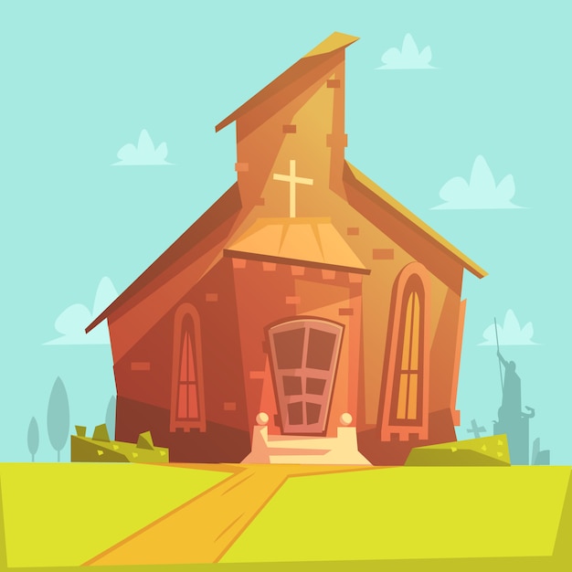 Vector gratuito iglesia vieja construcción de fondo de dibujos animados