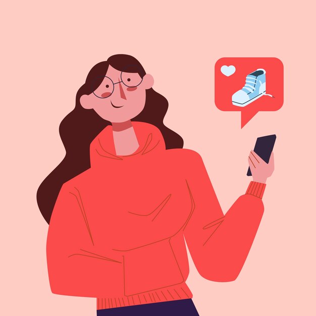 Se ilustra el teléfono móvil de marketing en redes sociales