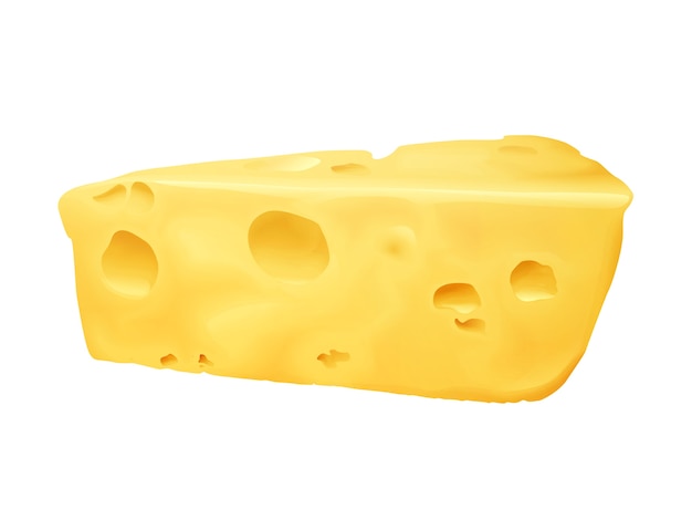 Ilustración 3d de queso. emmental o queso cheddar y edam triángulo de queso con agujeros