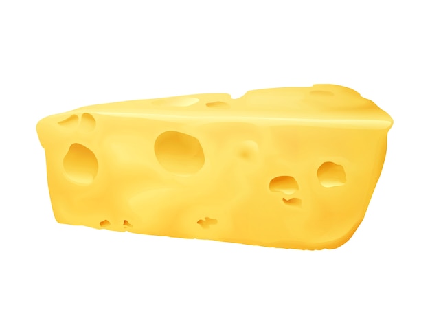 Ilustración 3D de queso. Emmental o queso Cheddar y Edam triángulo de queso con agujeros