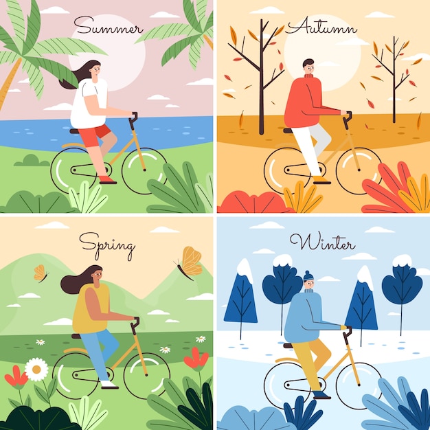 Ilustración de 4 estaciones dibujada a mano