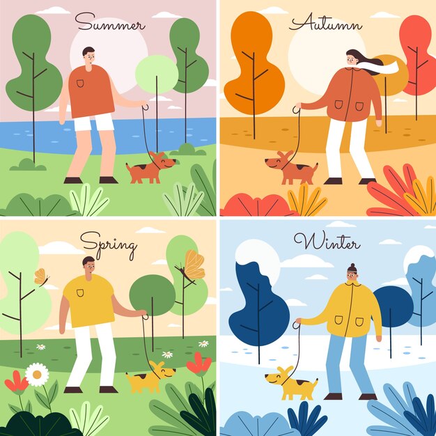 Ilustración de 4 estaciones dibujada a mano