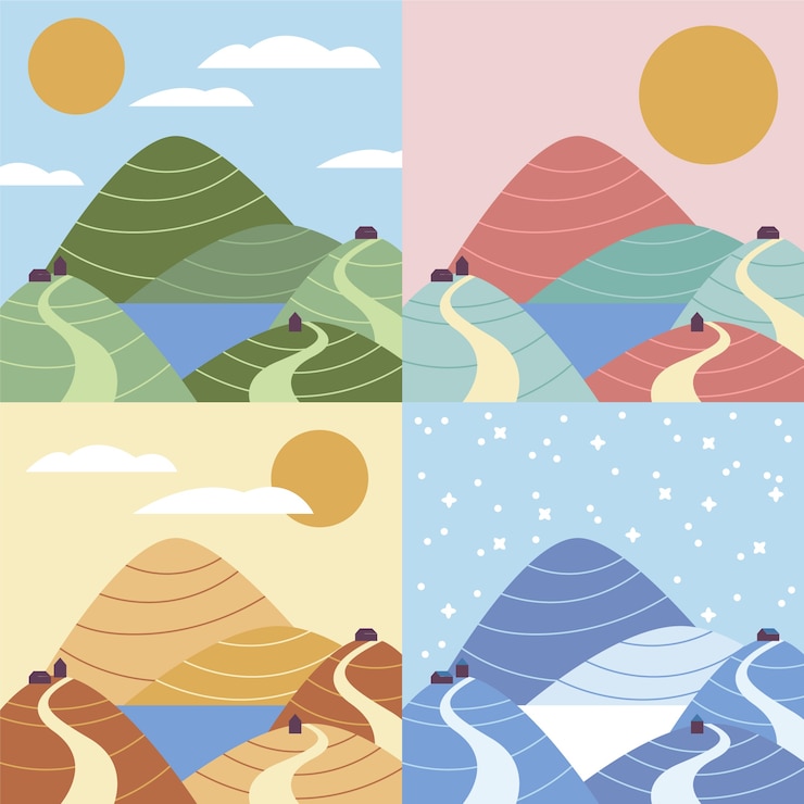 Vector gratuito ilustración de 4 estaciones de diseño plano