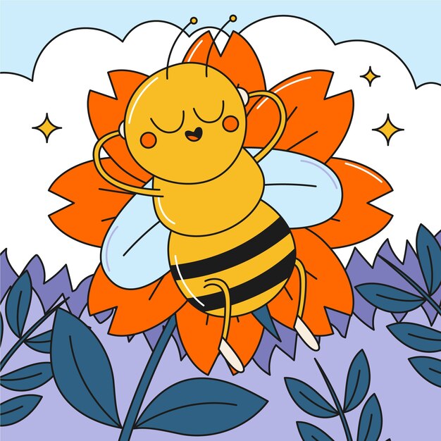 Ilustración de abeja de dibujos animados dibujados a mano