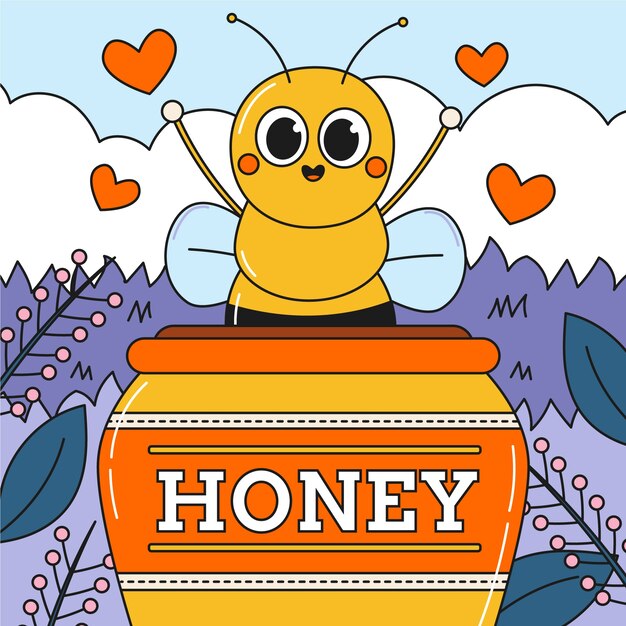 Ilustración de abeja de dibujos animados dibujados a mano