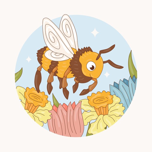 Ilustración de abeja de dibujos animados dibujados a mano