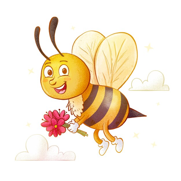 Ilustración de abeja de dibujos animados dibujados a mano